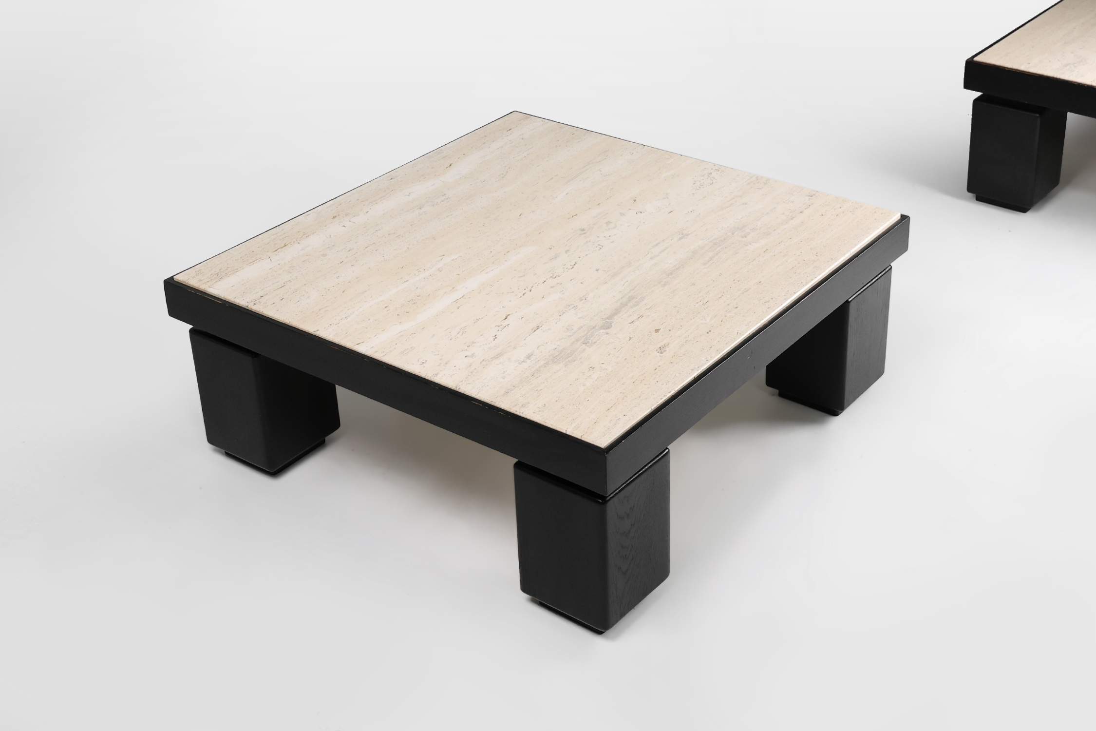 Mid-Century Coffee Tables in Oak with Travertine Tops, 1980s, Set of 2thumbnail